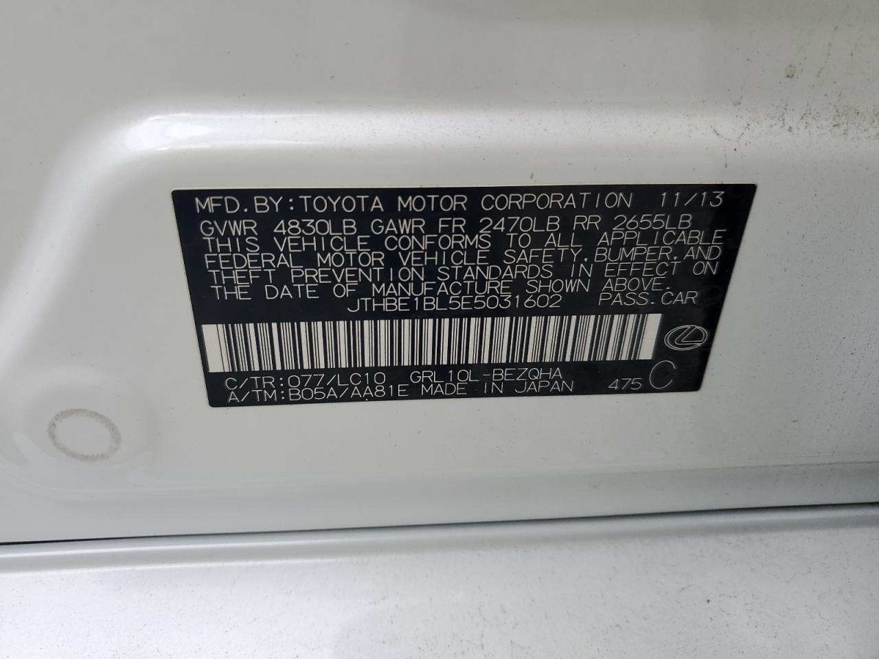 2014 Lexus Gs 350 VIN: JTHBE1BL5E5031602 Lot: 86088955