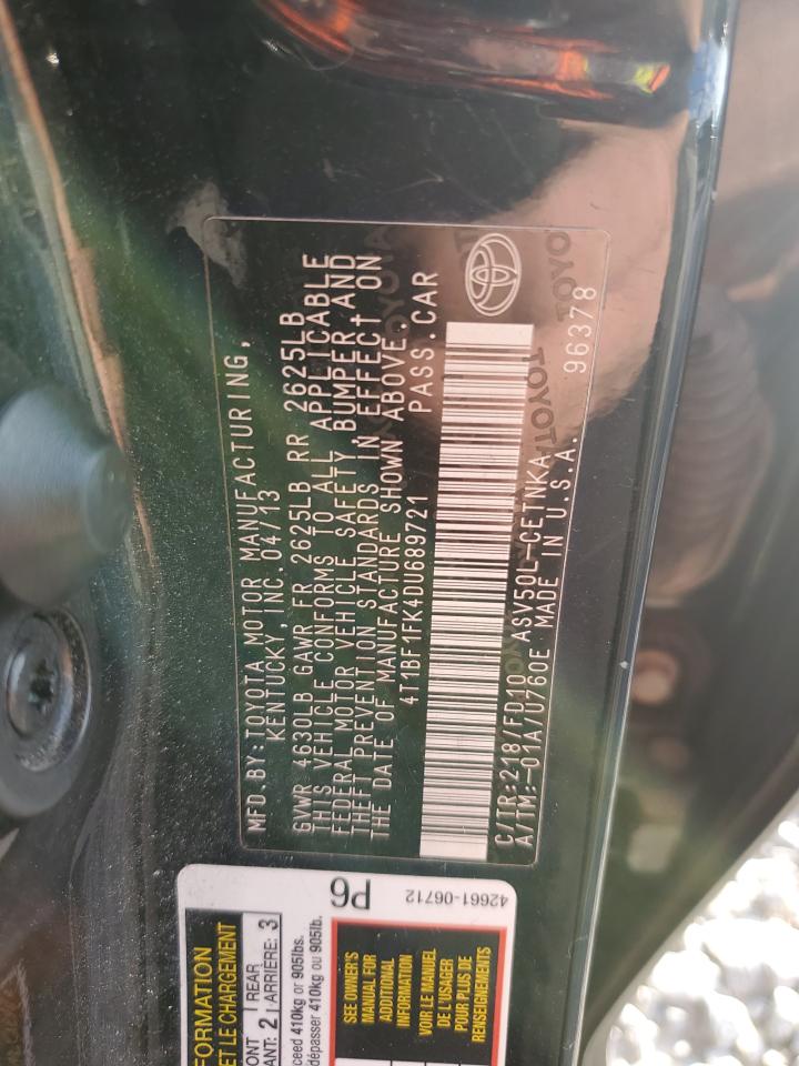 2013 Toyota Camry L VIN: 4T1BF1FK4DU689721 Lot: 85375675