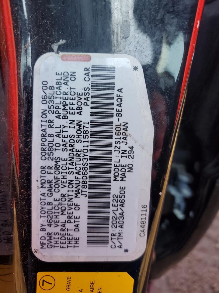 2000 Lexus Gs 300 VIN: JT8BD68S3Y0115871 Lot: 82651885