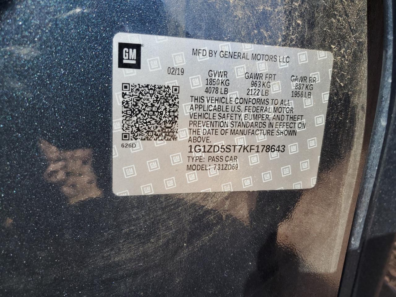 2019 Chevrolet Malibu Lt VIN: 1G1ZD5ST7KF178643 Lot: 85271755