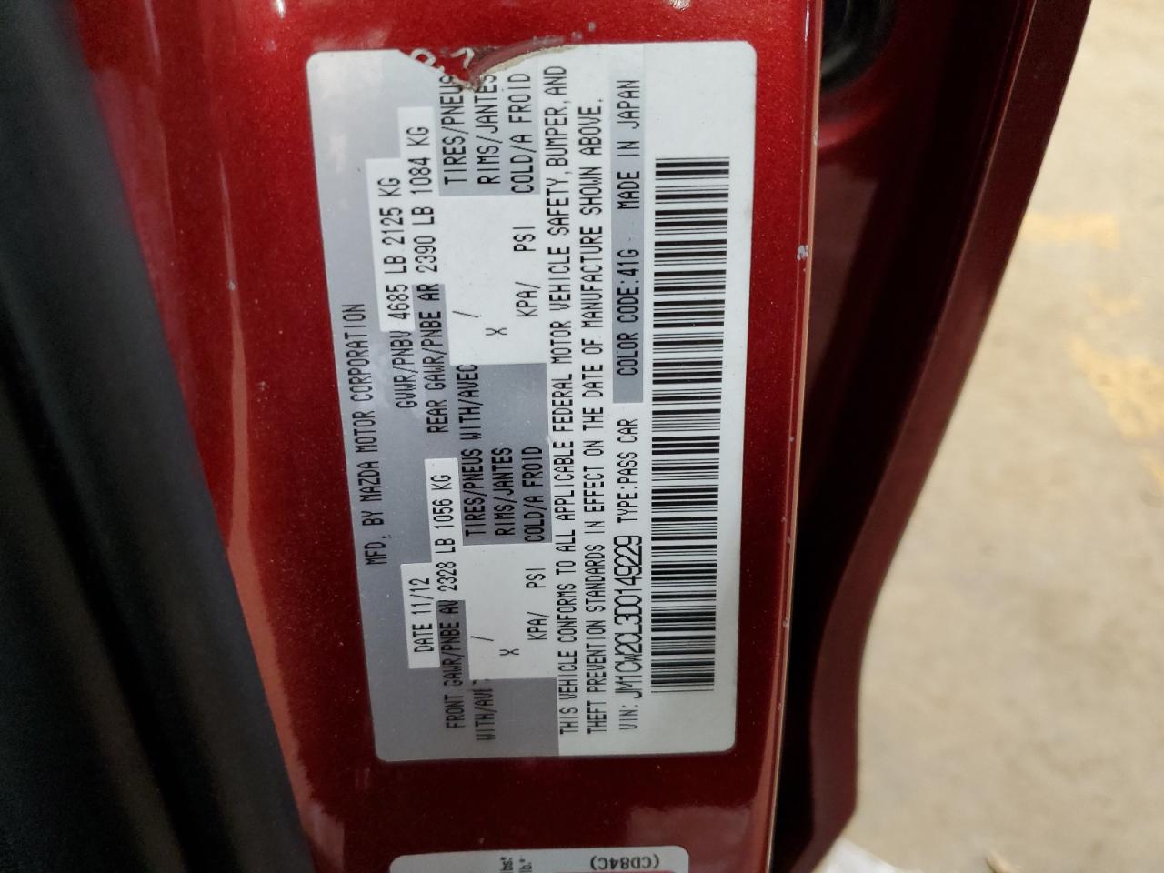 2013 Mazda 5 VIN: JM1CW2CL3D0149229 Lot: 90996245