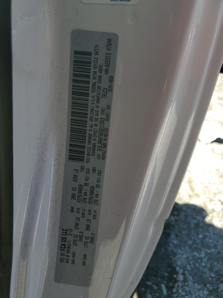 2019 Ram 1500 Classic Tradesman VIN: 3C6JR6AT6KG511563 Lot: 87111405