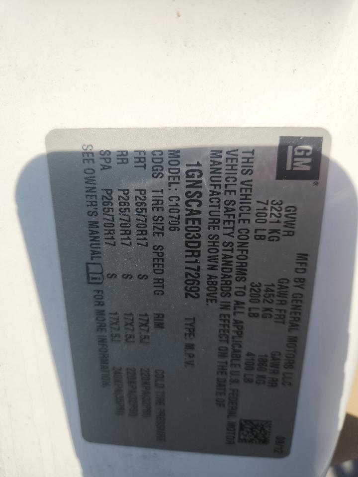 2013 Chevrolet Tahoe C1500 Ls VIN: 1GNSCAE03DR172692 Lot: 85724695