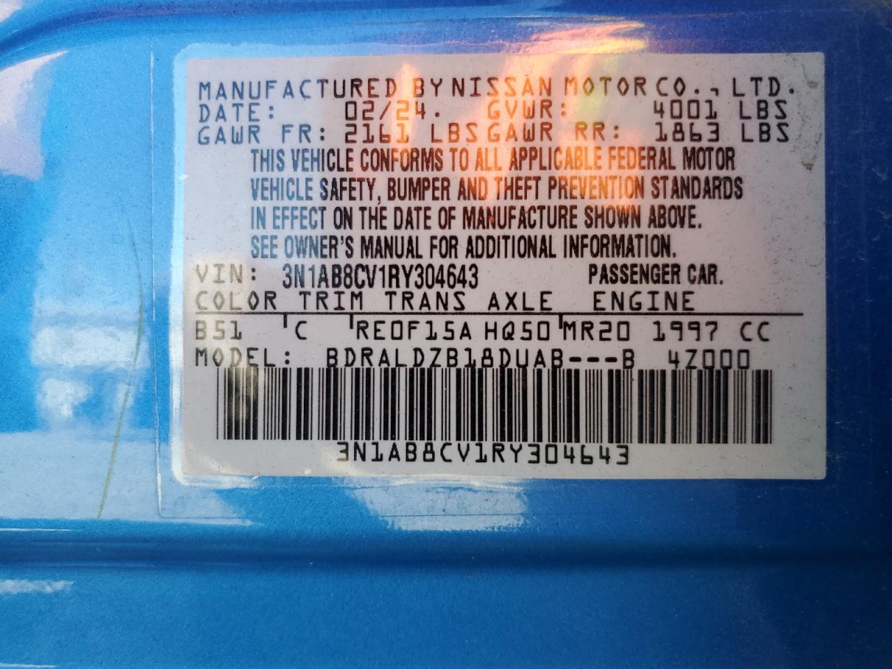 2024 Nissan Sentra Sv VIN: 3N1AB8CV1RY304643 Lot: 84999115