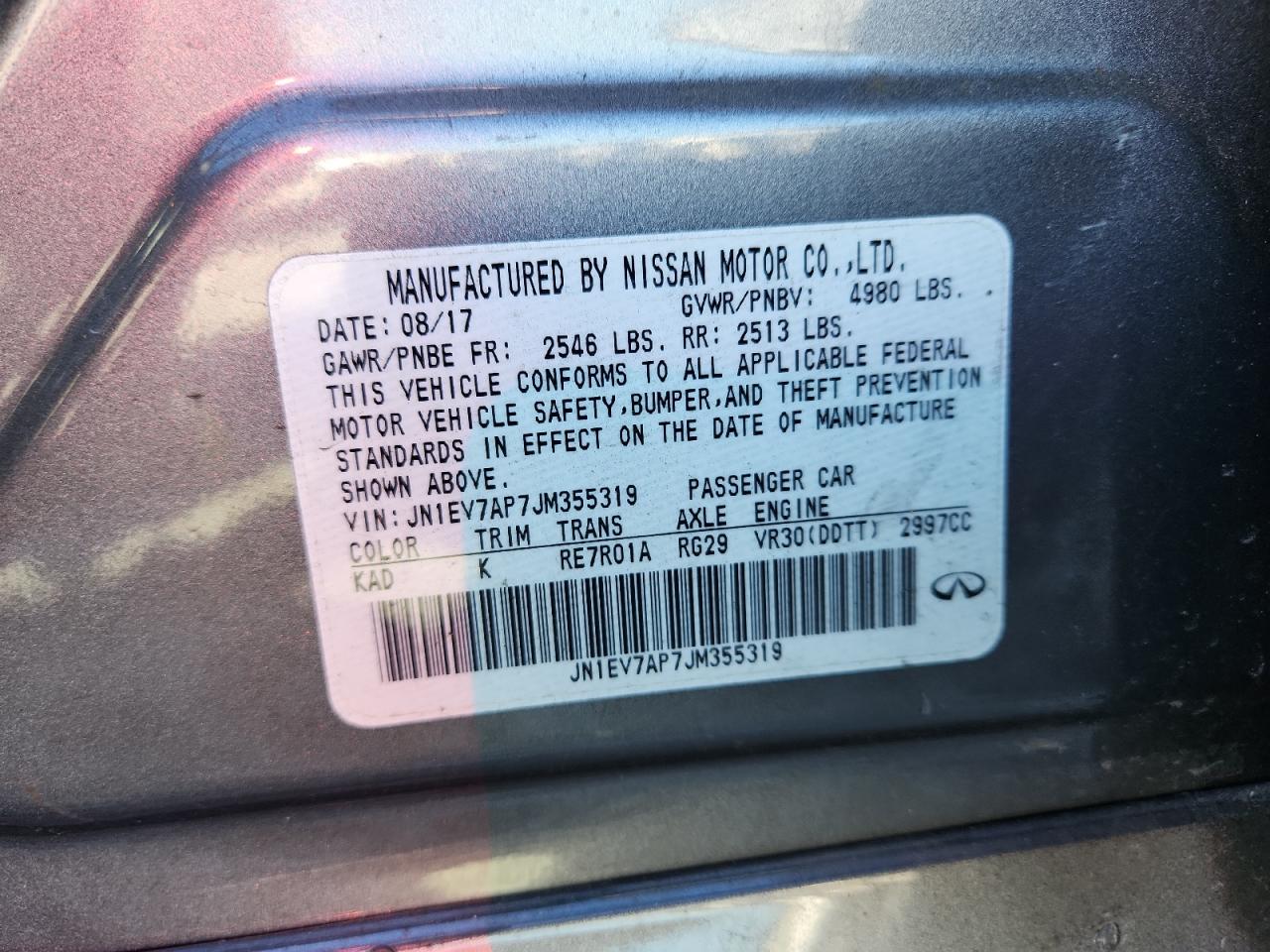 2018 Infiniti Q50 Luxe VIN: JN1EV7AP7JM355319 Lot: 81265265