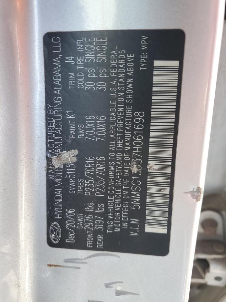 2007 Hyundai Santa Fe Gls VIN: 5NMSG13D37H061698 Lot: 86089565