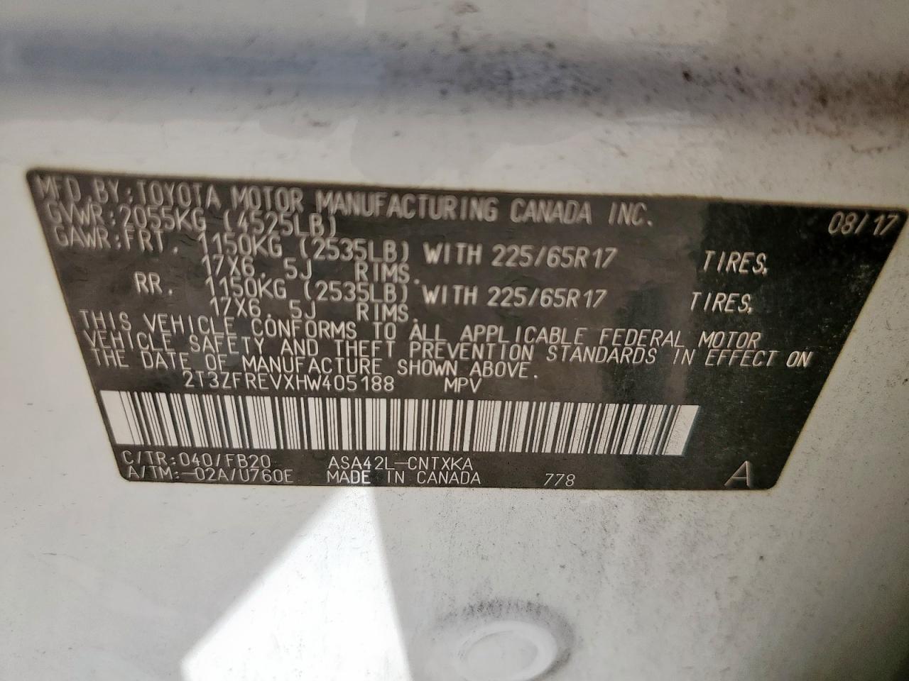 2017 Toyota Rav4 Le VIN: 2T3ZFREVXHW405188 Lot: 85591815