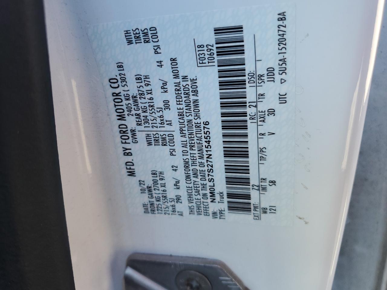 2022 Ford Transit Connect Xl VIN: NM0LS7S27N1545576 Lot: 90322945