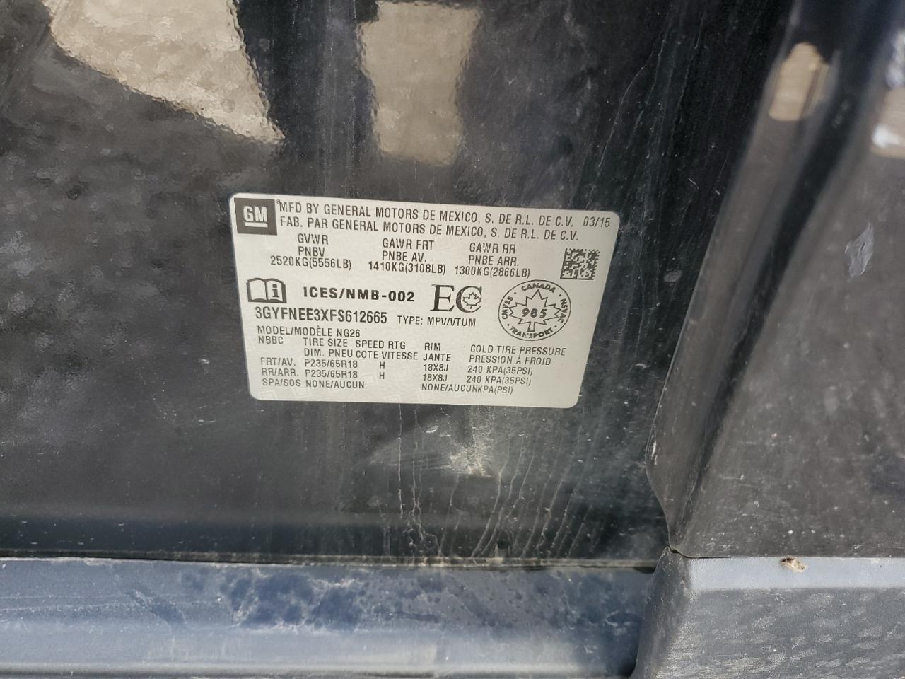 2015 Cadillac Srx Luxury Collection VIN: 3GYFNEE3XFS612665 Lot: 89852585