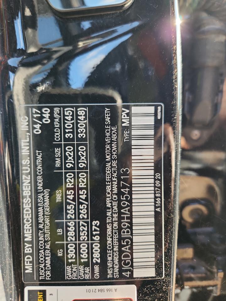 2017 Mercedes-Benz Gle 350 VIN: 4JGDA5JB9HA954713 Lot: 84624825