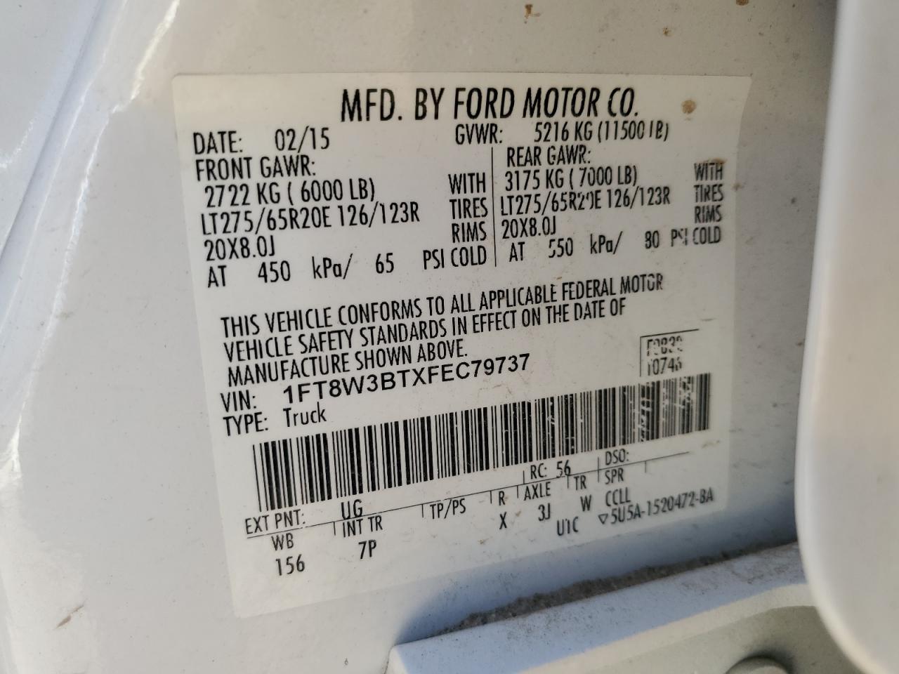 2015 Ford F350 Super Duty VIN: 1FT8W3BTXFEC79737 Lot: 84559975