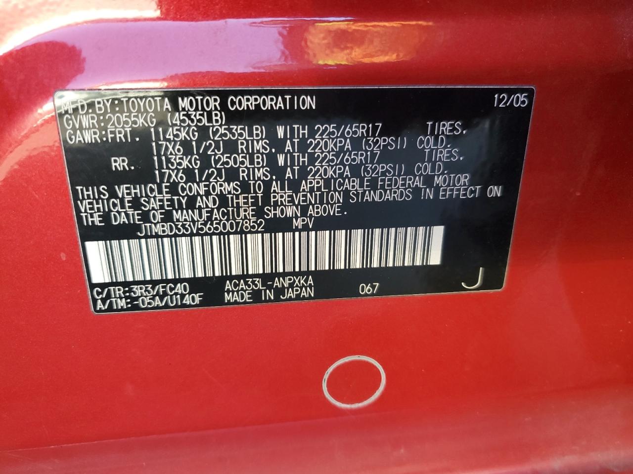 2006 Toyota Rav4 VIN: JTMBD33V565007852 Lot: 85291125