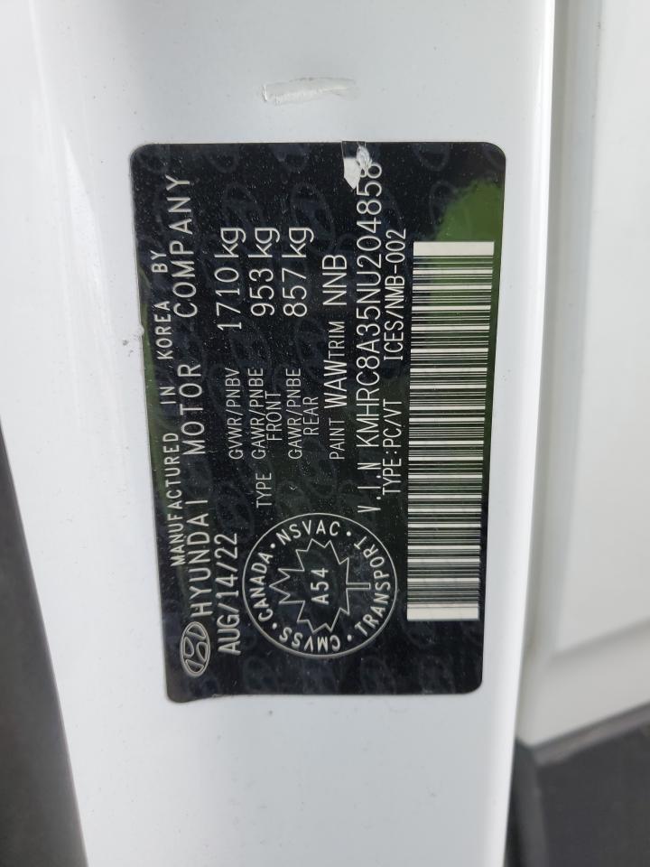 2022 Hyundai Venue Sel VIN: KMHRC8A35NU204858 Lot: 89537635