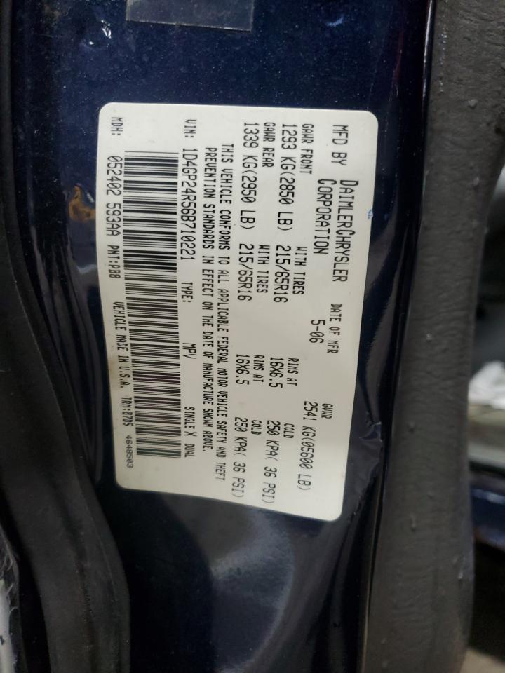 2006 Dodge Grand Caravan Se VIN: 1D4GP24R56B710221 Lot: 89810635