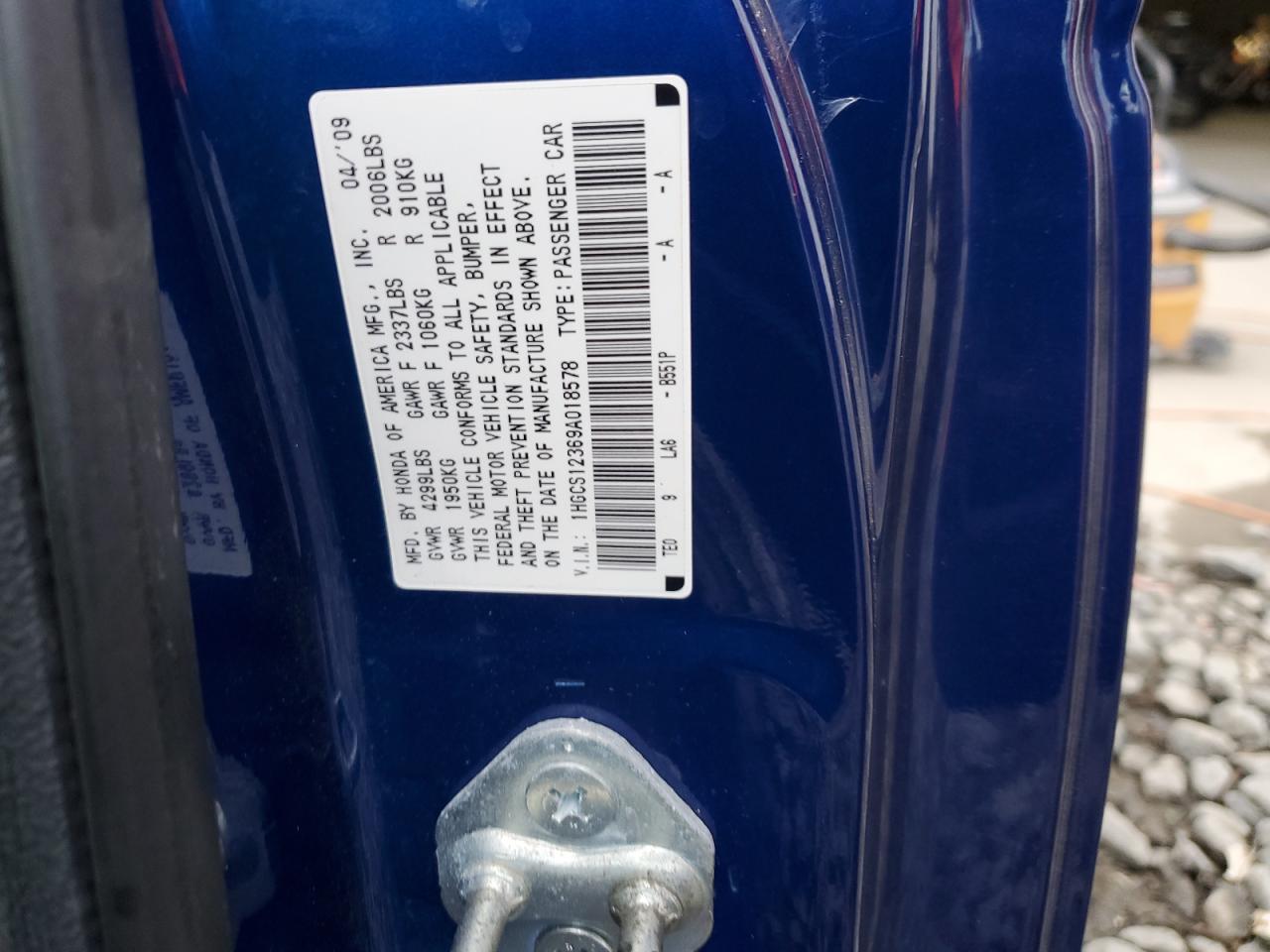 2009 Honda Accord Lx VIN: 1HGCS12369A018578 Lot: 84729495