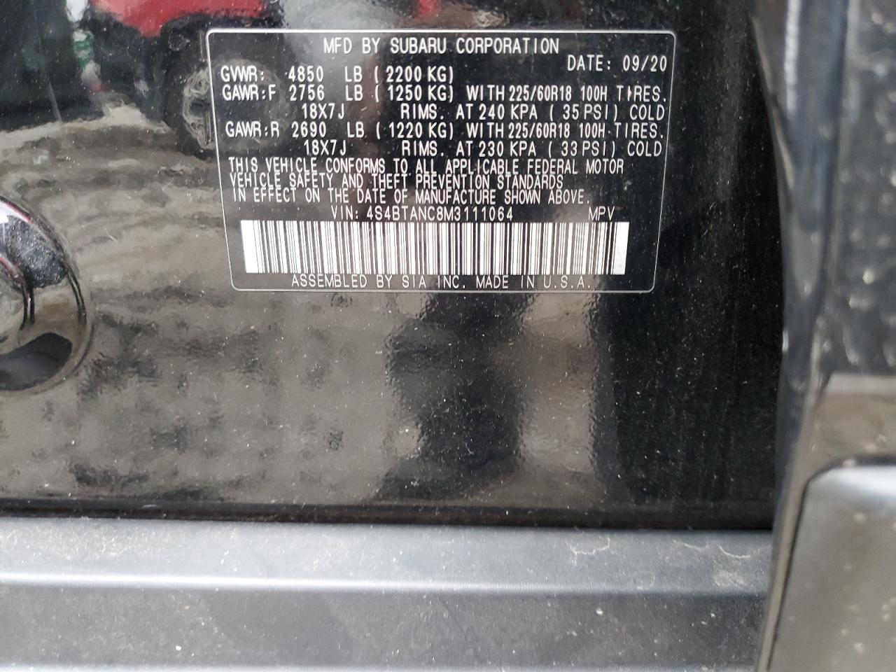 2021 Subaru Outback Limited VIN: 4S4BTANC8M3111064 Lot: 85854025