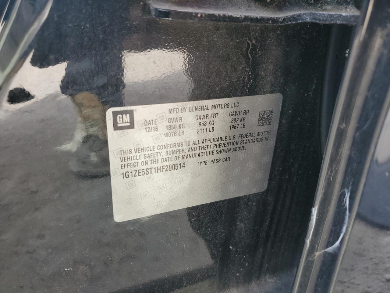 2017 Chevrolet Malibu Lt VIN: 1G1ZE5ST1HF200514 Lot: 85306565