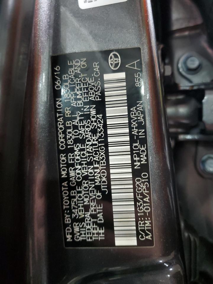 2016 Toyota Prius C VIN: JTDKDTB3XG1133424 Lot: 86666565