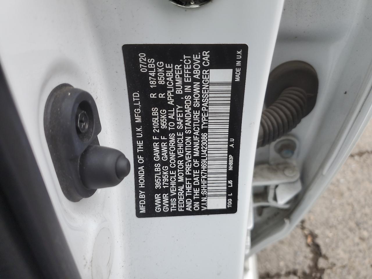 2020 Honda Civic Ex VIN: SHHFK7H69LU423086 Lot: 87469665