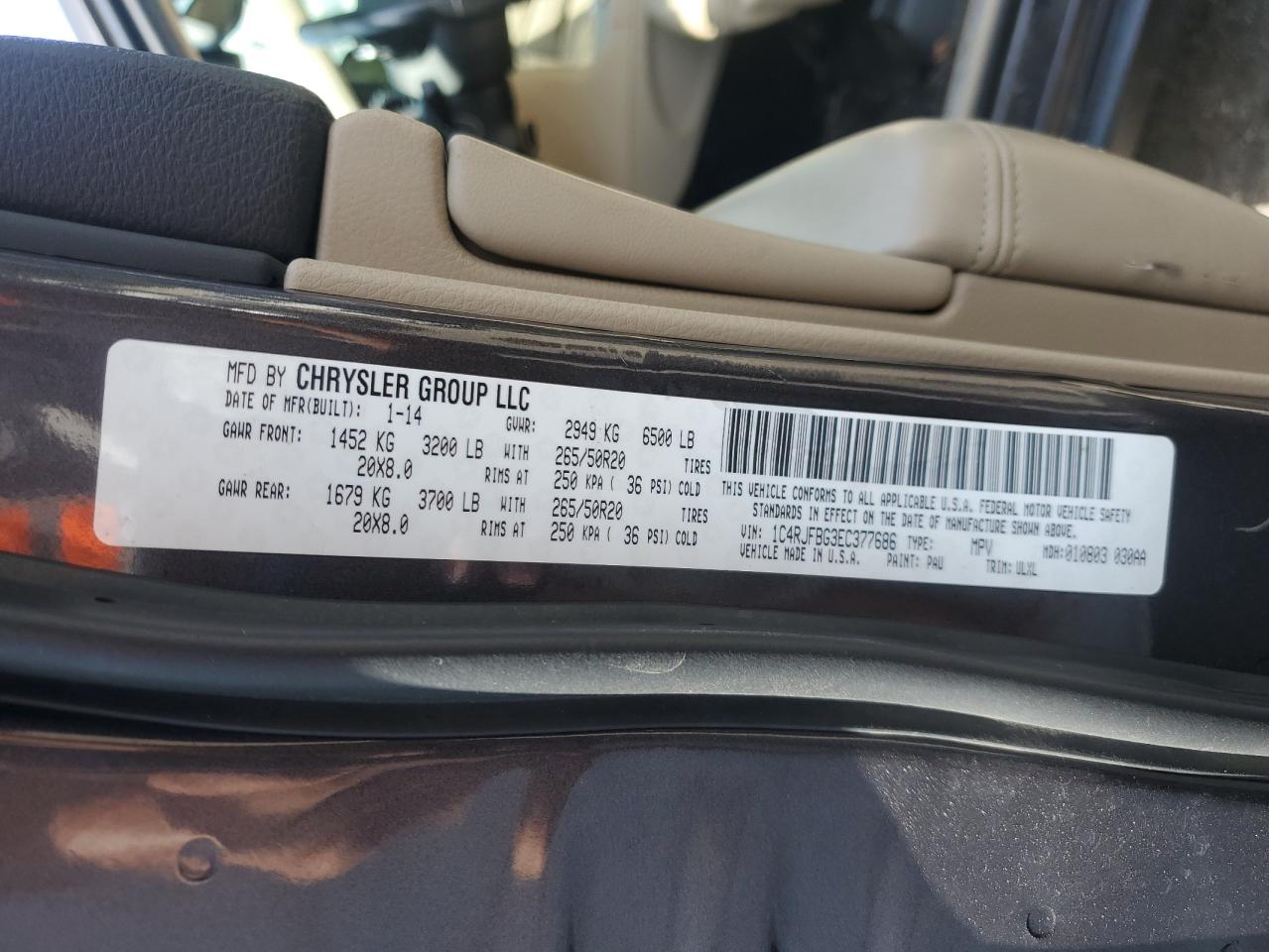 2014 Jeep Grand Cherokee Limited VIN: 1C4RJFBG3EC377686 Lot: 82195245