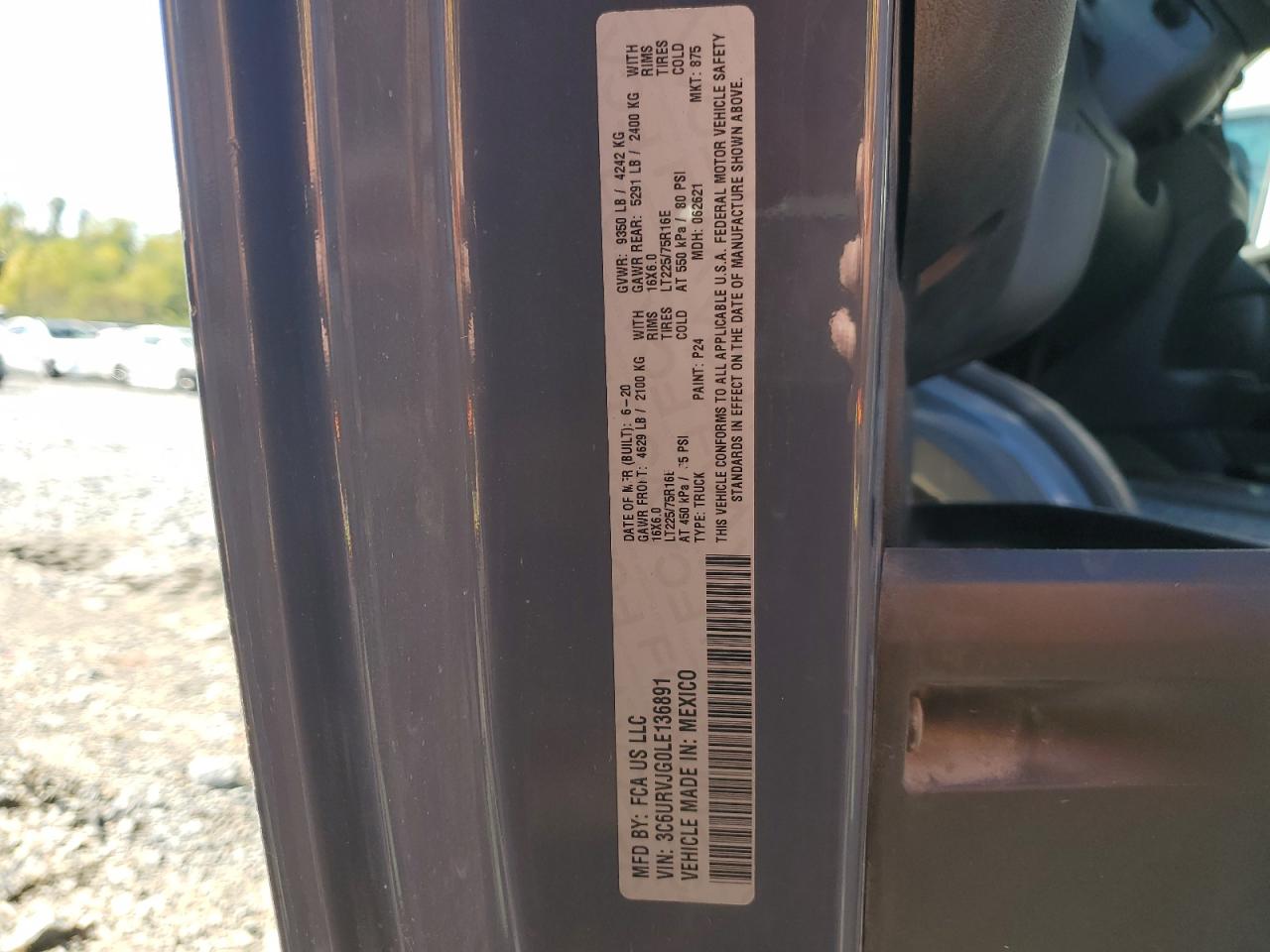 2020 Ram Promaster 3500 3500 High VIN: 3C6URVJG0LE136891 Lot: 96212335