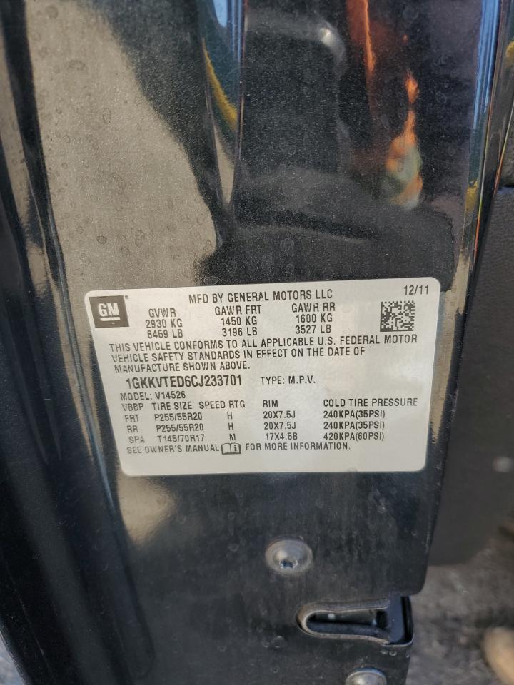 2012 GMC Acadia Denali VIN: 1GKKVTED6CJ233701 Lot: 82506805