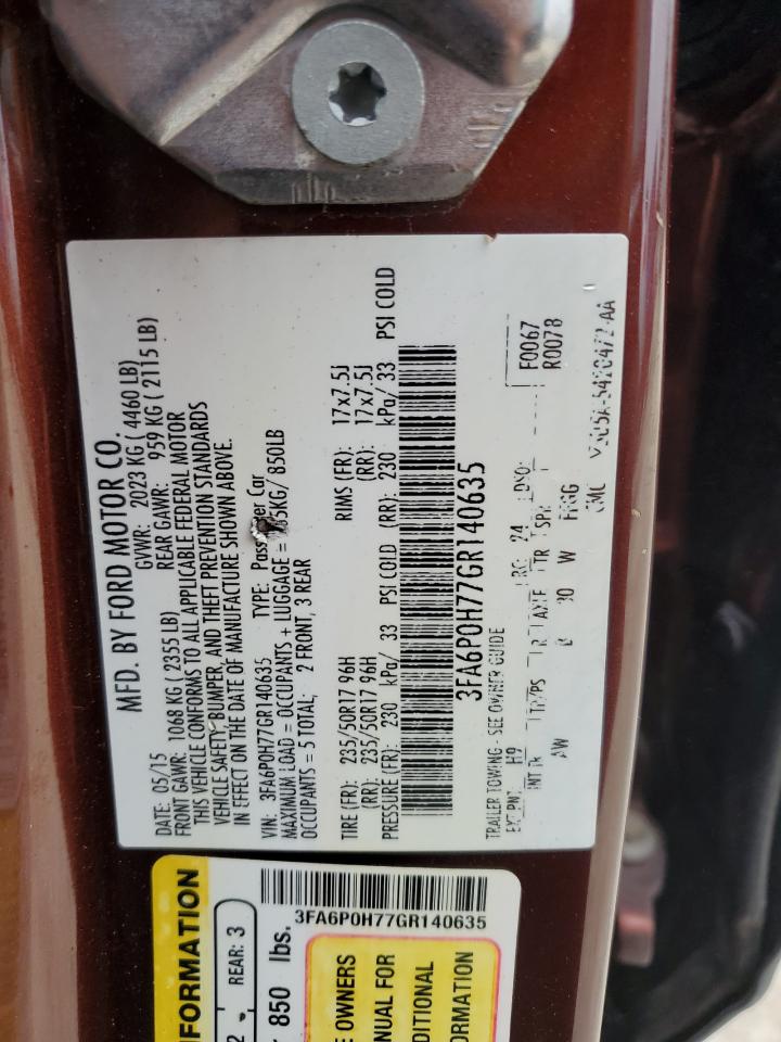 2016 Ford Fusion Se VIN: 3FA6P0H77GR140635 Lot: 85778625