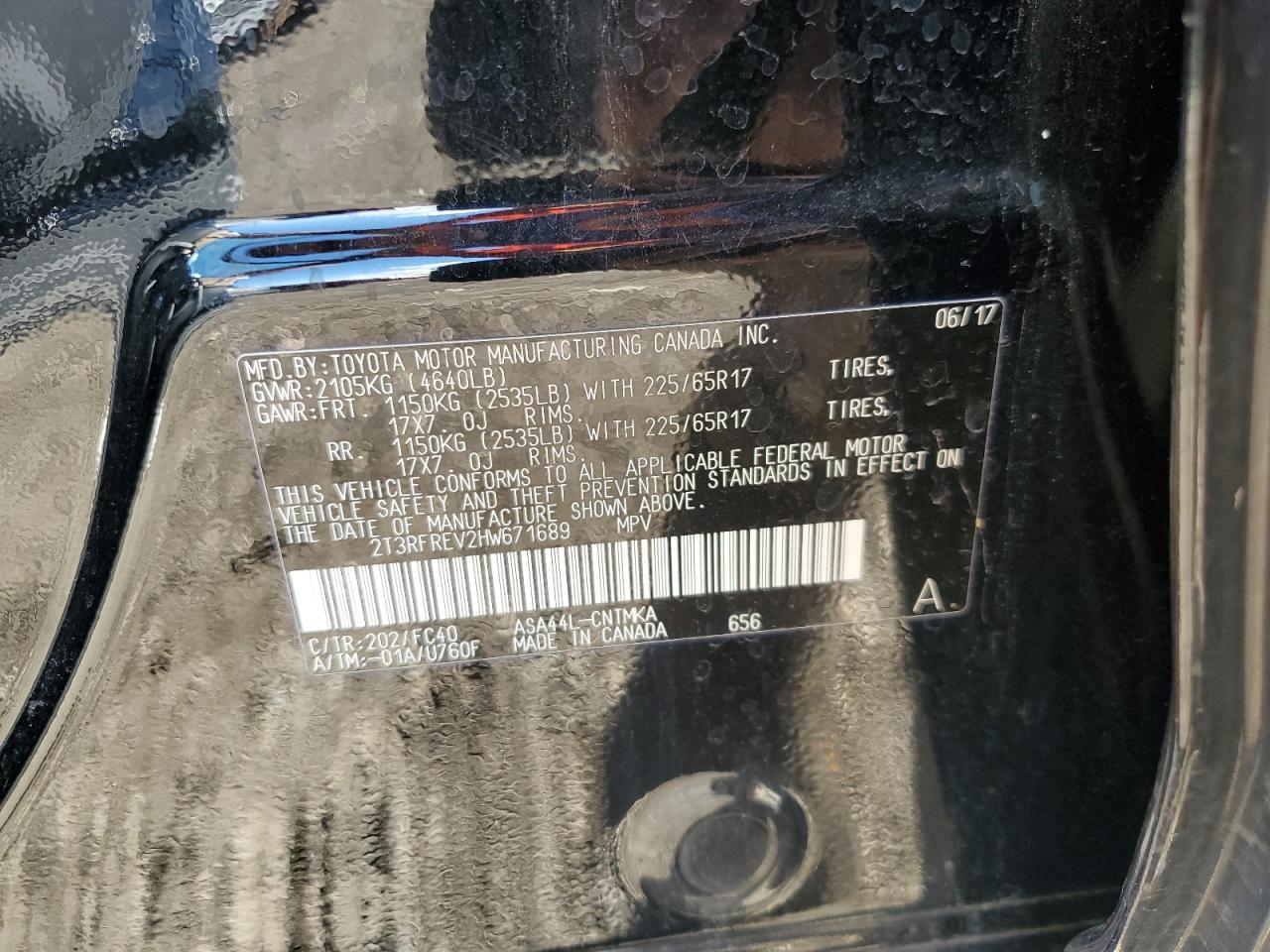 2017 Toyota Rav4 Xle VIN: 2T3RFREV2HW671689 Lot: 86218055