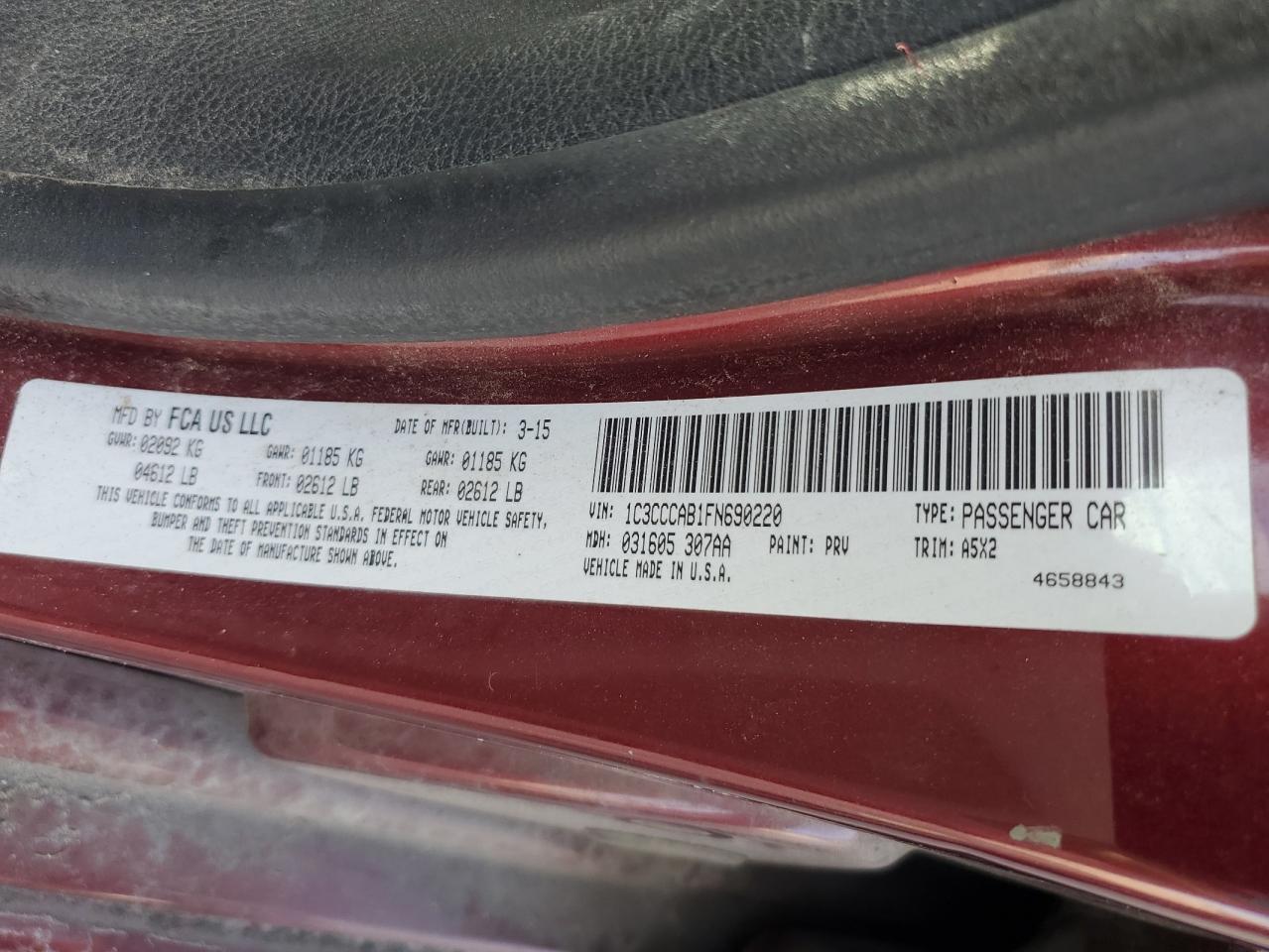 2015 Chrysler 200 Limited VIN: 1C3CCCAB1FN690220 Lot: 84281305