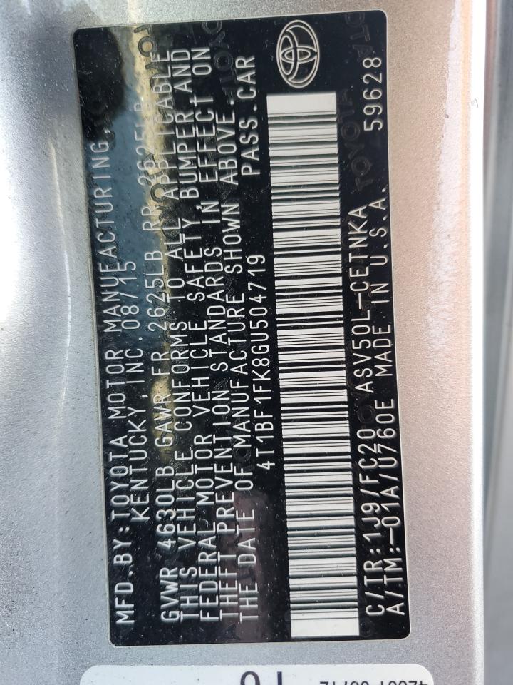 2016 Toyota Camry Le VIN: 4T1BF1FK8GU504719 Lot: 85172125