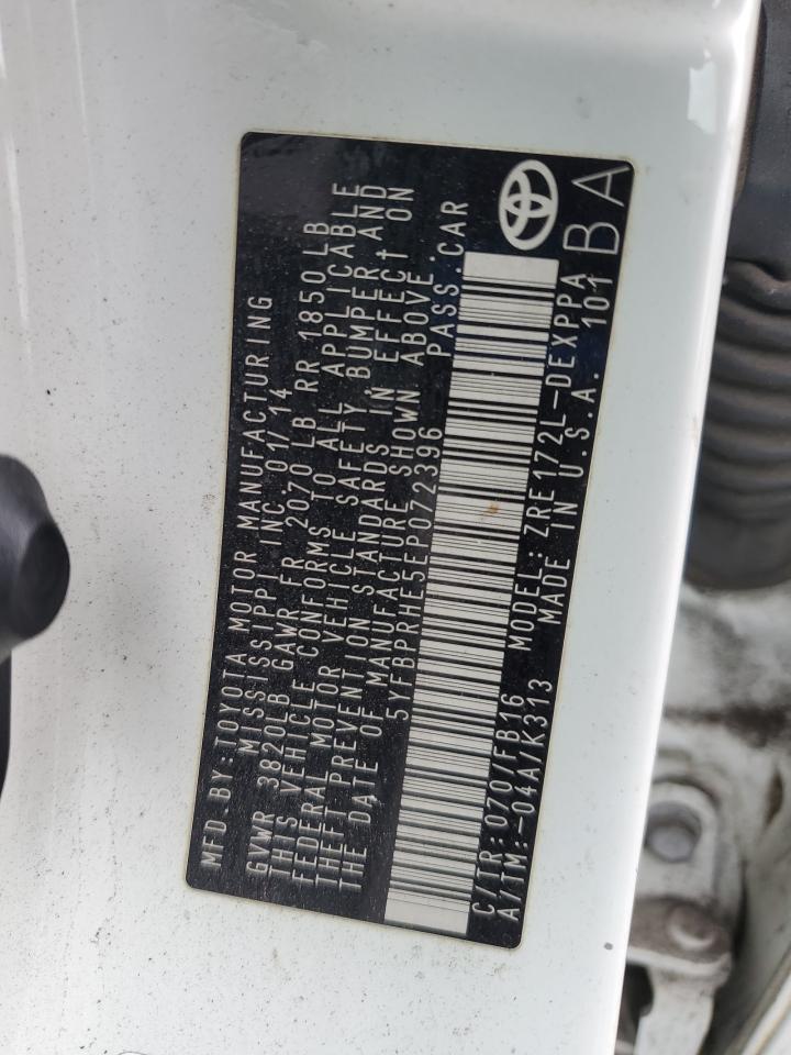 2014 Toyota Corolla Eco VIN: 5YFBPRHE5EP072396 Lot: 82198555