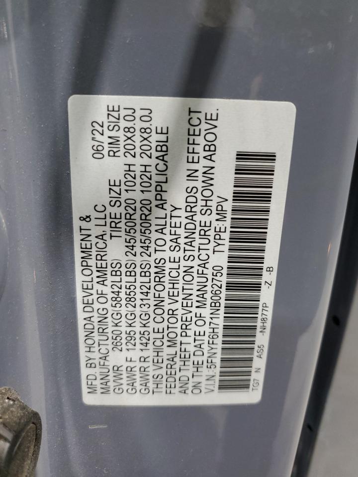 2022 Honda Pilot Black VIN: 5FNYF6H71NB062750 Lot: 81879465