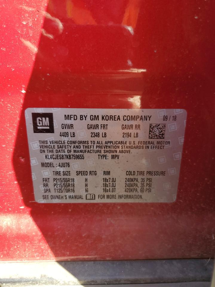 2019 Buick Encore Preferred VIN: KL4CJESB7KB759655 Lot: 84788985