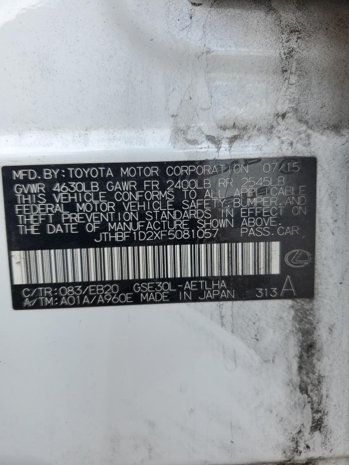 2015 Lexus Is 250 VIN: JTHBF1D2XF5081057 Lot: 87193075