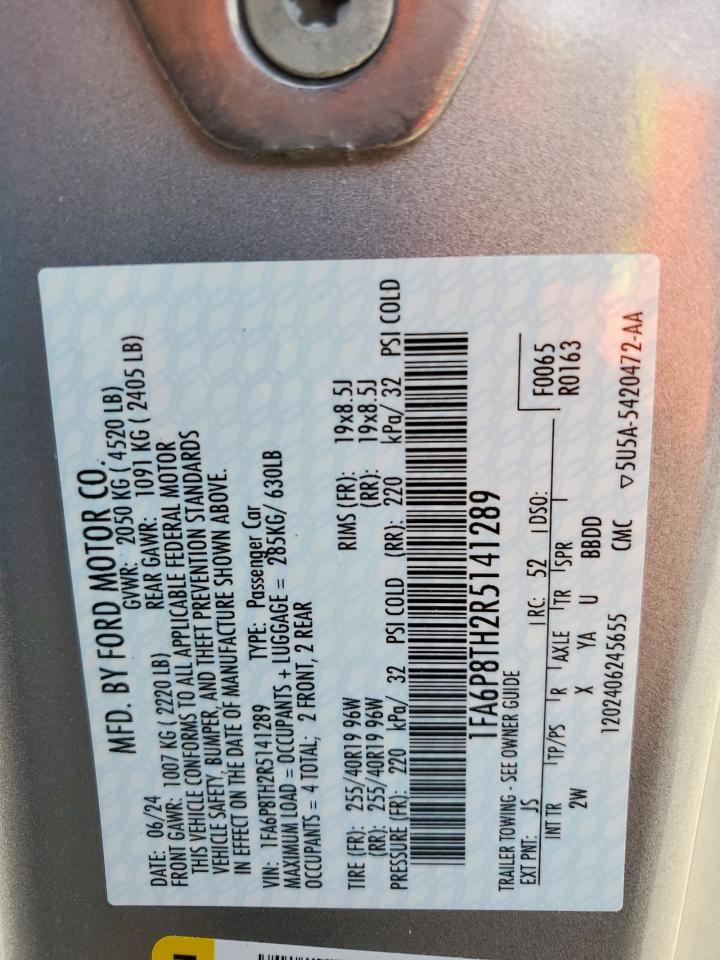 2024 Ford Mustang VIN: 1FA6P8TH2R5141289 Lot: 85531375