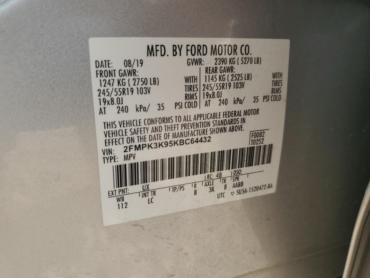 2019 Ford Edge Titanium VIN: 2FMPK3K95KBC64432 Lot: 85093175