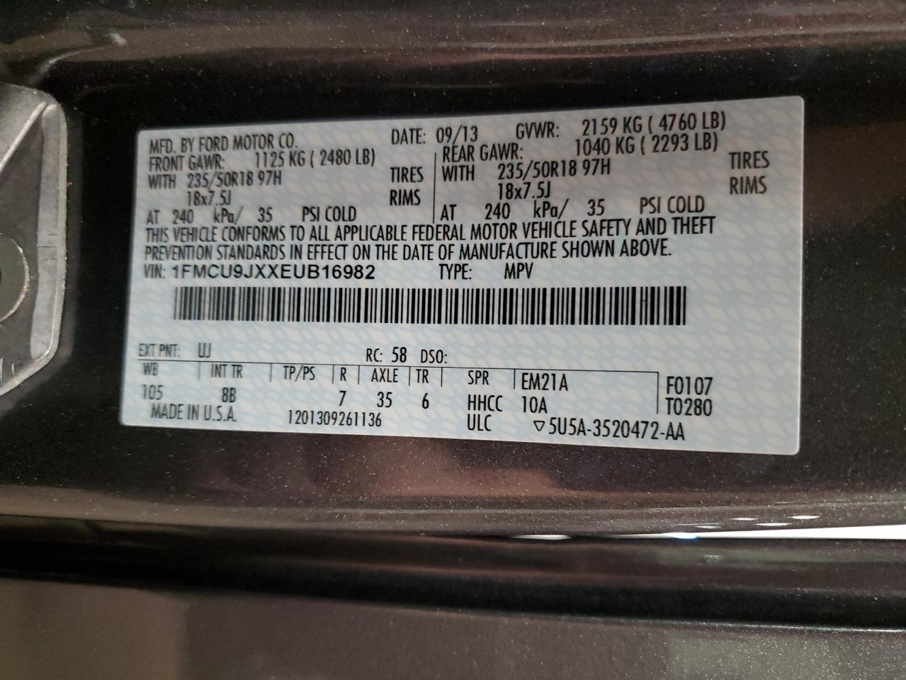 2014 Ford Escape Titanium VIN: 1FMCU9JXXEUB16982 Lot: 82258075