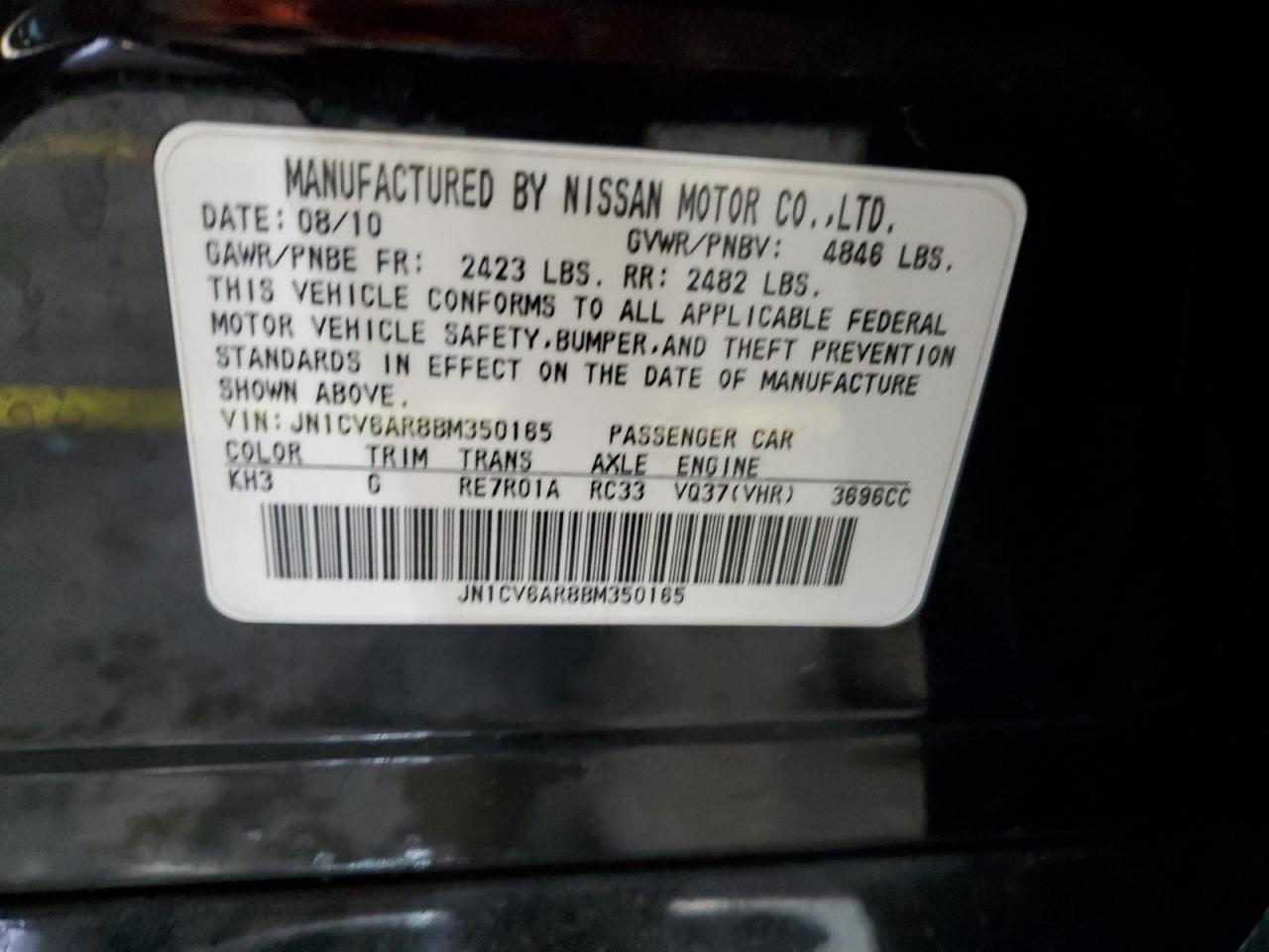 2011 Infiniti G37 VIN: JN1CV6AR8BM350165 Lot: 89679065