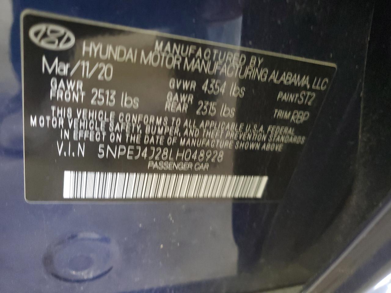 2020 Hyundai Sonata Sel Plus VIN: 5NPEJ4J28LH048928 Lot: 85356415