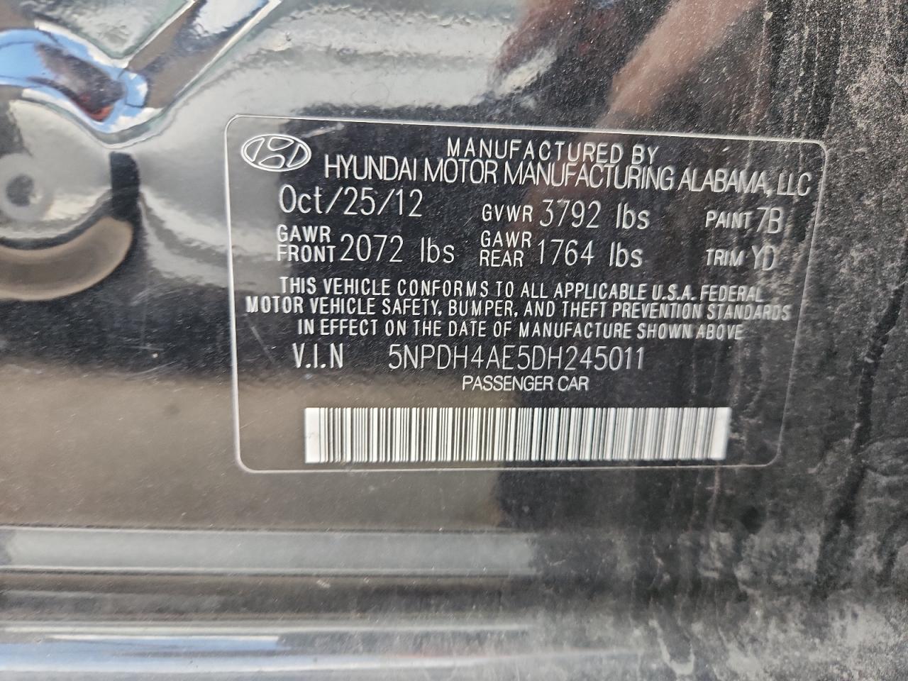 2013 Hyundai Elantra Gls VIN: 5NPDH4AE5DH245011 Lot: 84955665