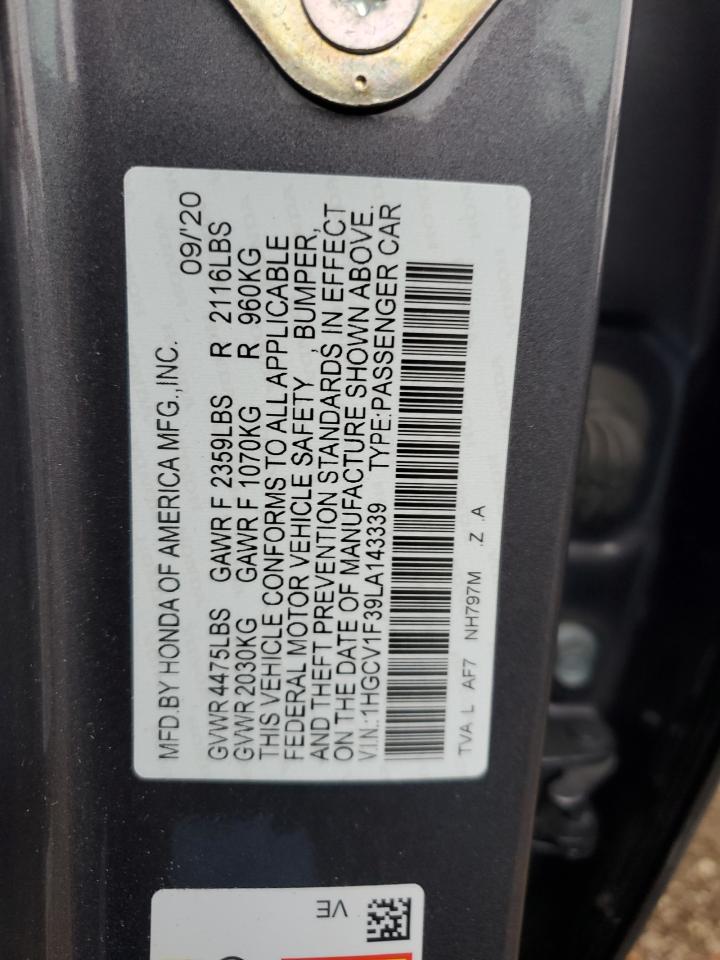2020 Honda Accord Sport VIN: 1HGCV1F39LA143339 Lot: 82459195
