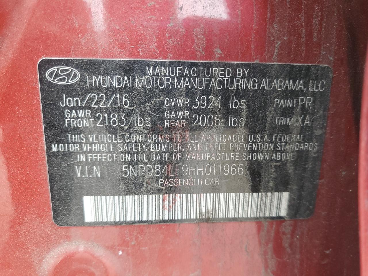 2017 Hyundai Elantra Se VIN: 5NPD84LF9HH011966 Lot: 86330155