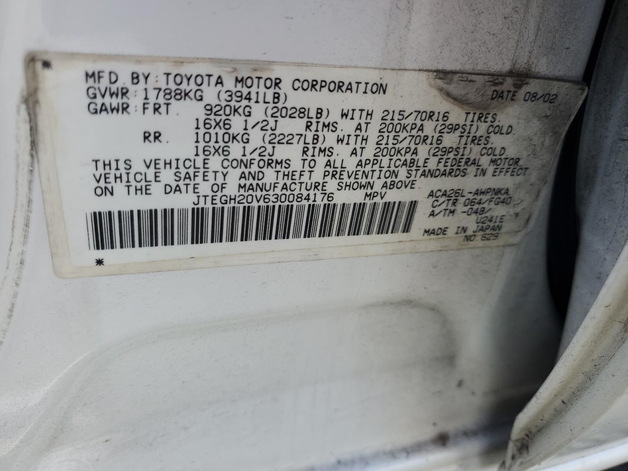 2003 Toyota Rav4 VIN: JTEGH20V630084176 Lot: 81941505