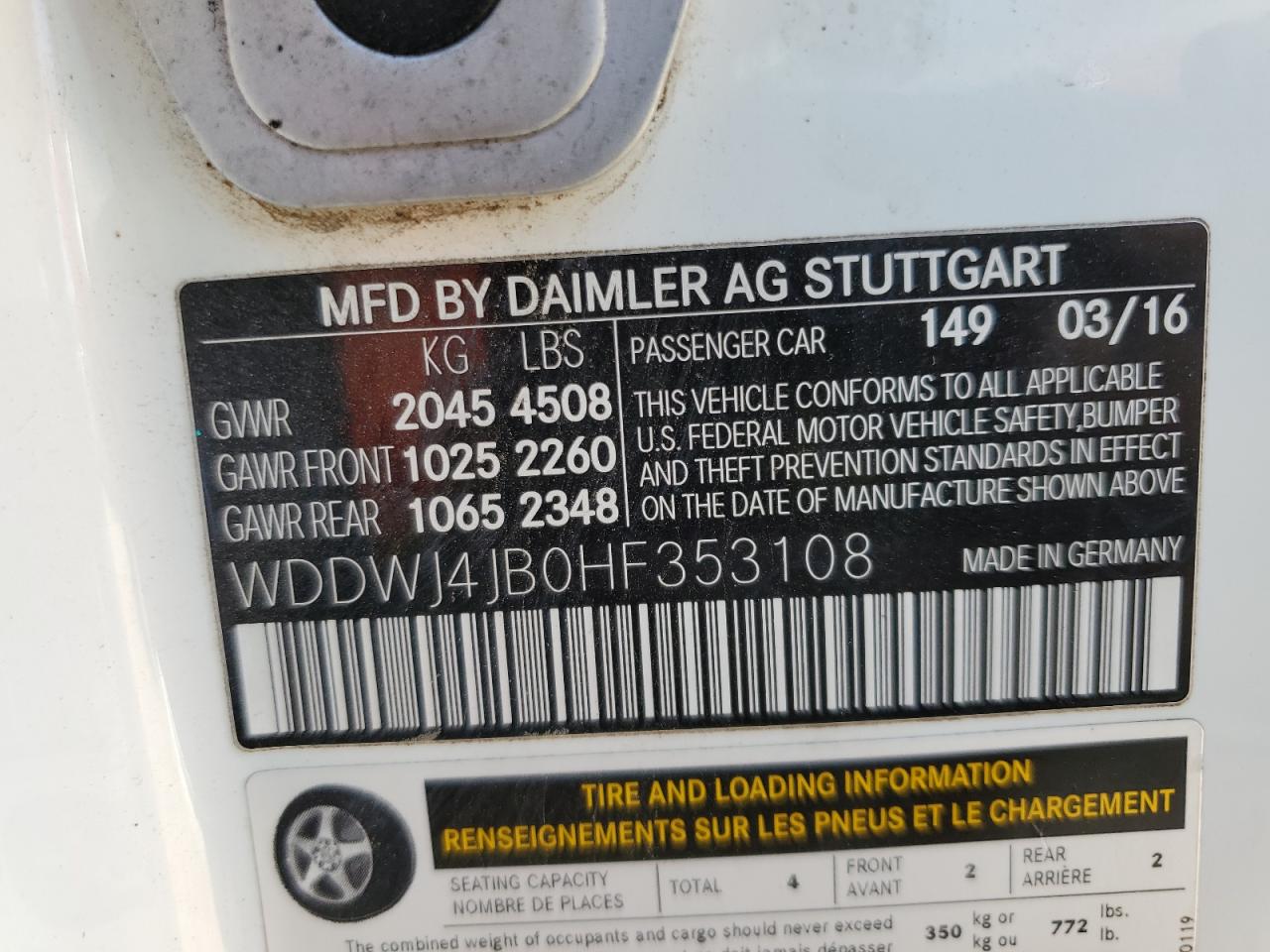 2017 Mercedes-Benz C 300 VIN: WDDWJ4JB0HF353108 Lot: 89794135