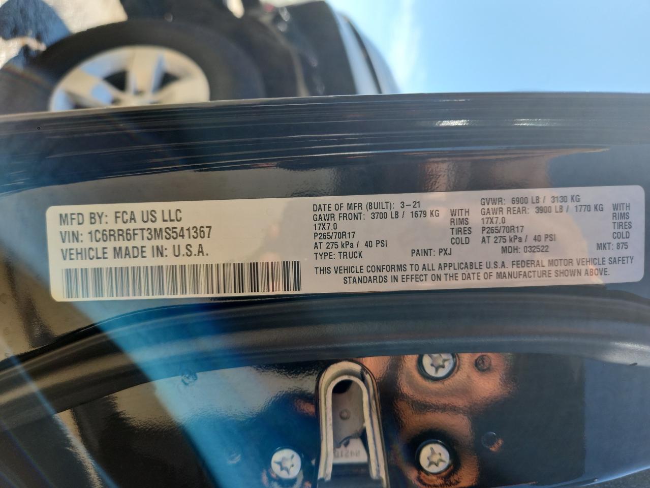 2021 Ram 1500 Classic Tradesman VIN: 1C6RR6FT3MS541367 Lot: 87435125