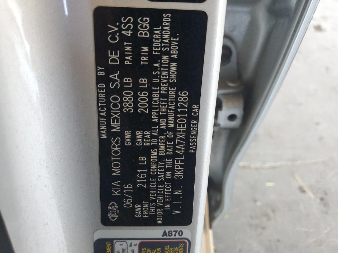 2017 Kia Forte Lx VIN: 3KPFL4A7XHE011286 Lot: 85522465