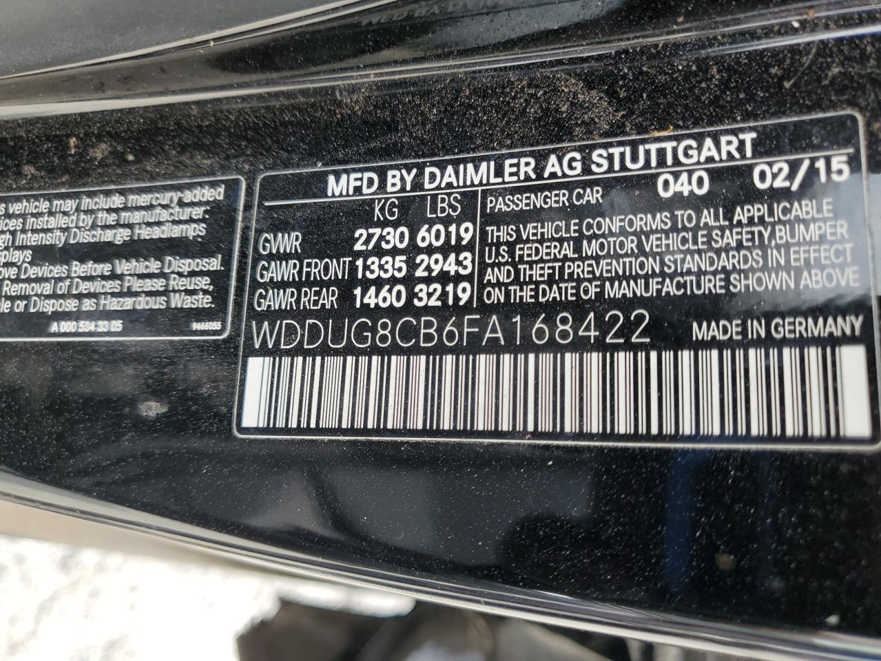2015 Mercedes-Benz S 550 VIN: WDDUG8CB6FA168422 Lot: 86527535