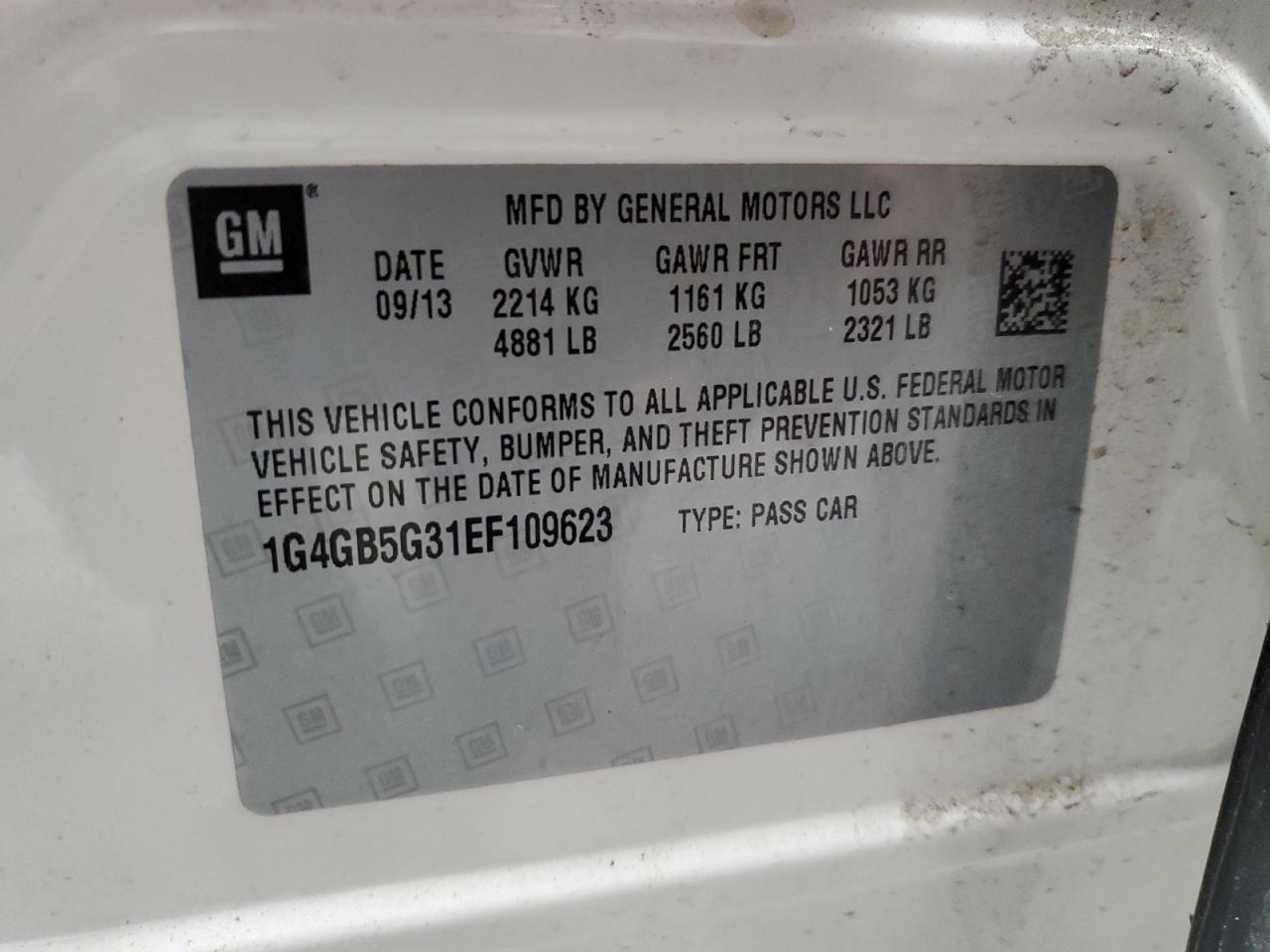 2014 Buick Lacrosse VIN: 1G4GB5G31EF109623 Lot: 89664525