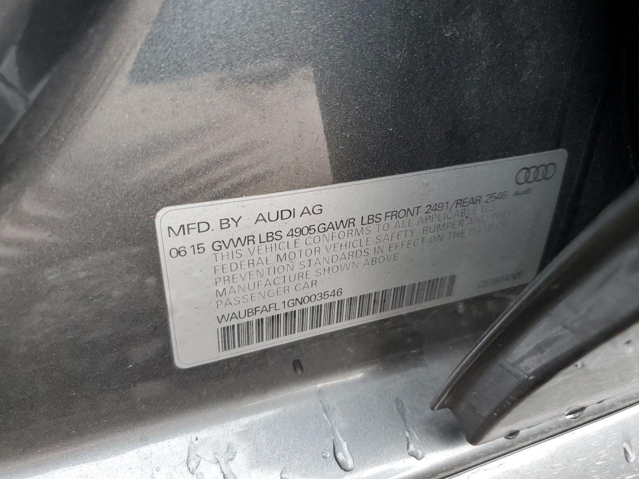 2016 Audi A4 Premium S-Line VIN: WAUBFAFL1GN003546 Lot: 85665875