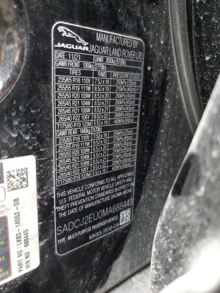 2021 Jaguar F-Pace S VIN: SADCJ2EU0MA688443 Lot: 85266415